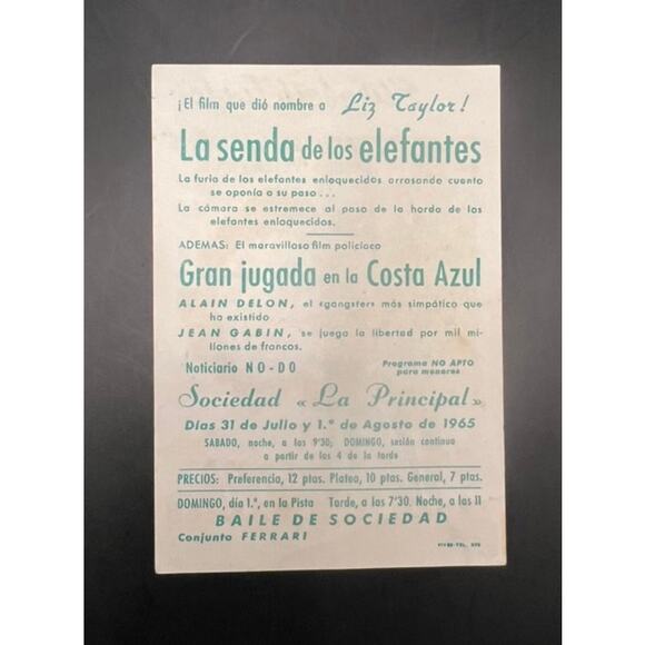 1960s Spanish Elizabeth Taylor Movie Herald Handbill Elephant Walk Hollywood - Picture 2 of 3